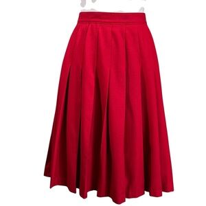 Vintage Pendleton 100% Virgin Wool Red 12 Pleated A-Line Midi Skirt Unlined